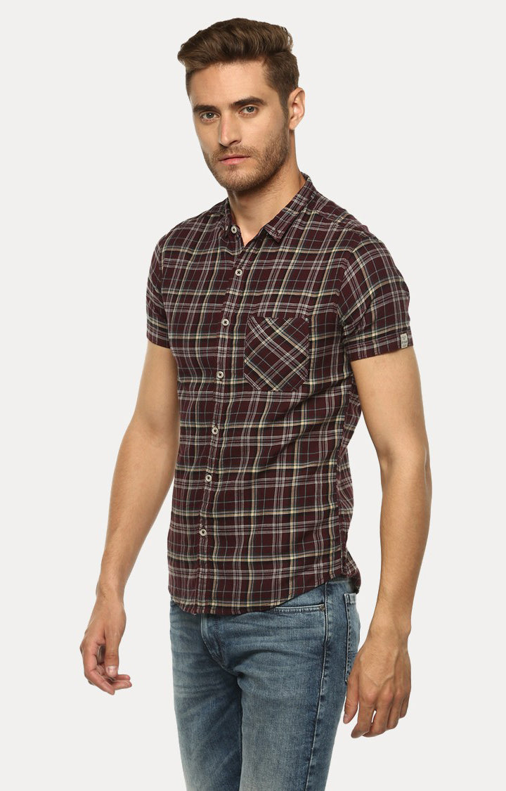 Spykar Men'S Red Cotton Checked Casual Shirts