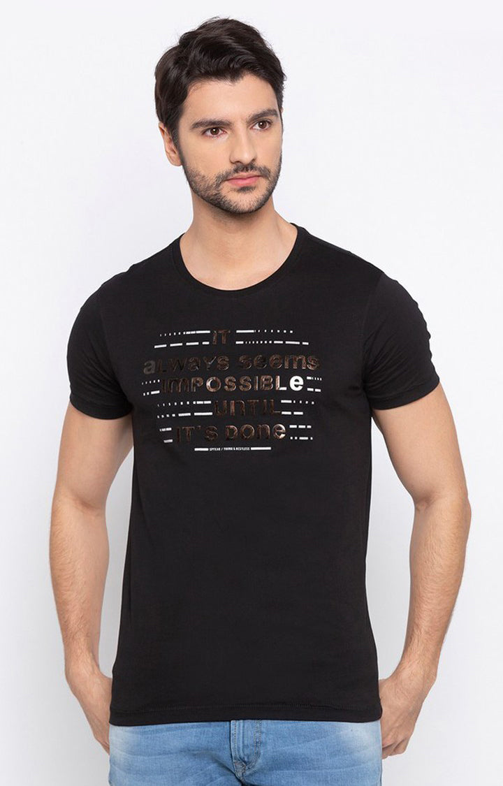 Spykar Men Black Printed Slim Fit T-Shirt