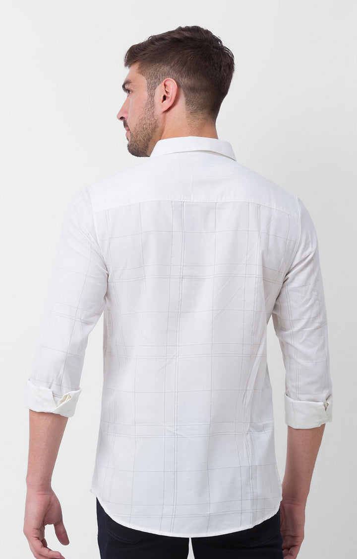 Spykar White Cotton Full Sleeve Plain Shirt For Men