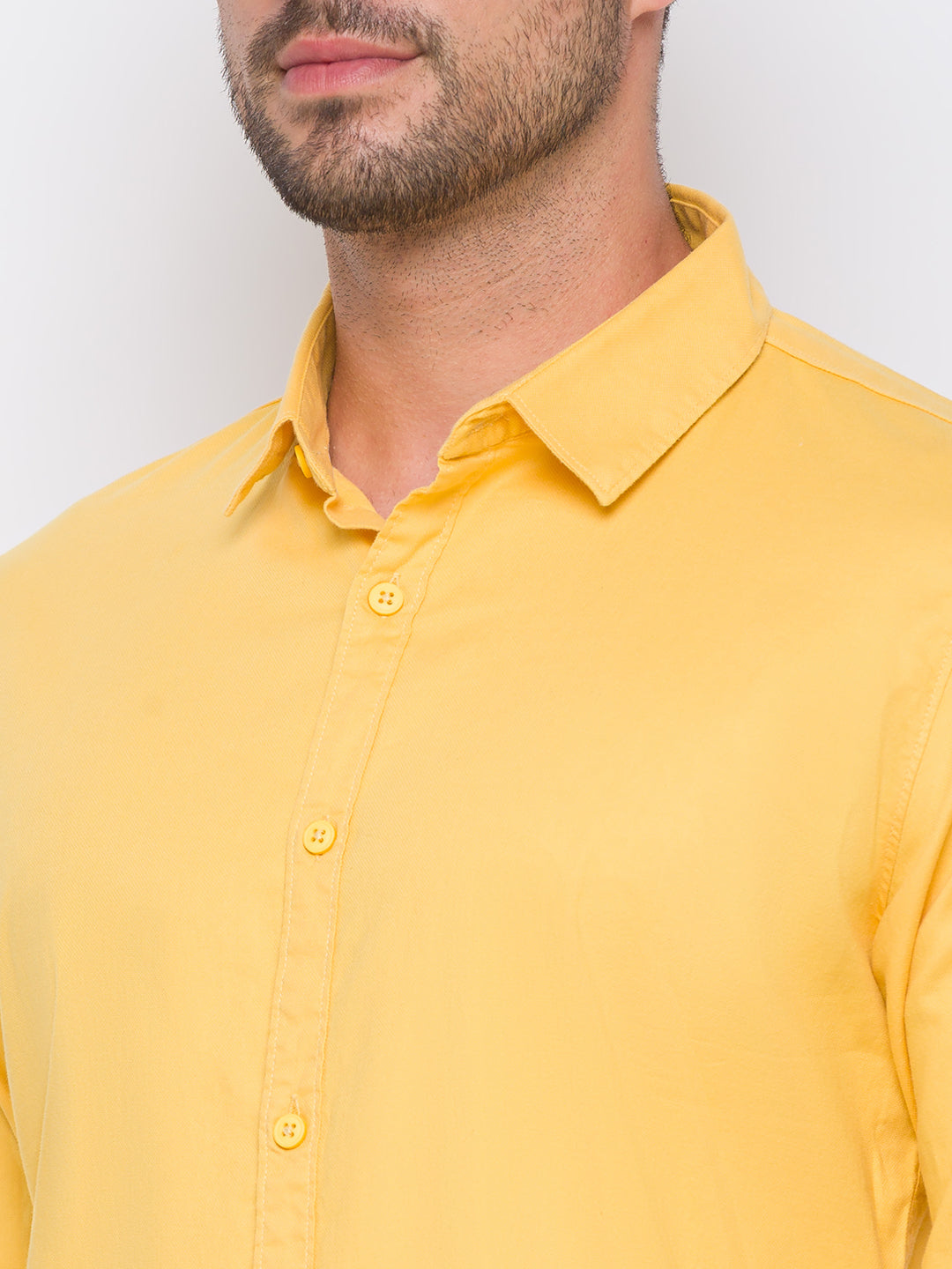 Spykar Yellow Cotton Slim Fit Shirts For Men