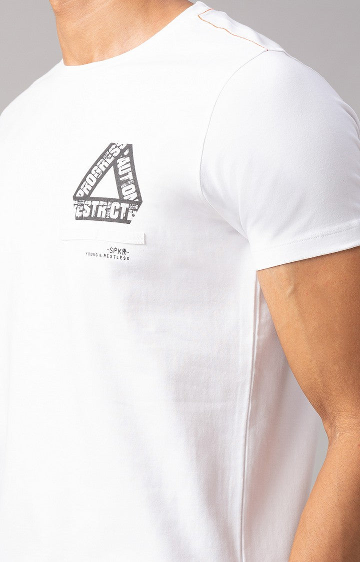 Spykar White Cotton Slim Fit T-Shirt For Men