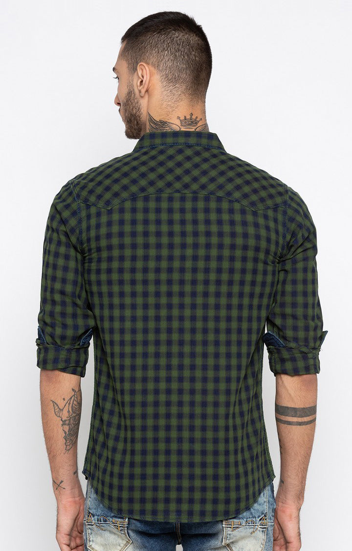 Spykar Men'S Green Cotton Checked Casual Shirts