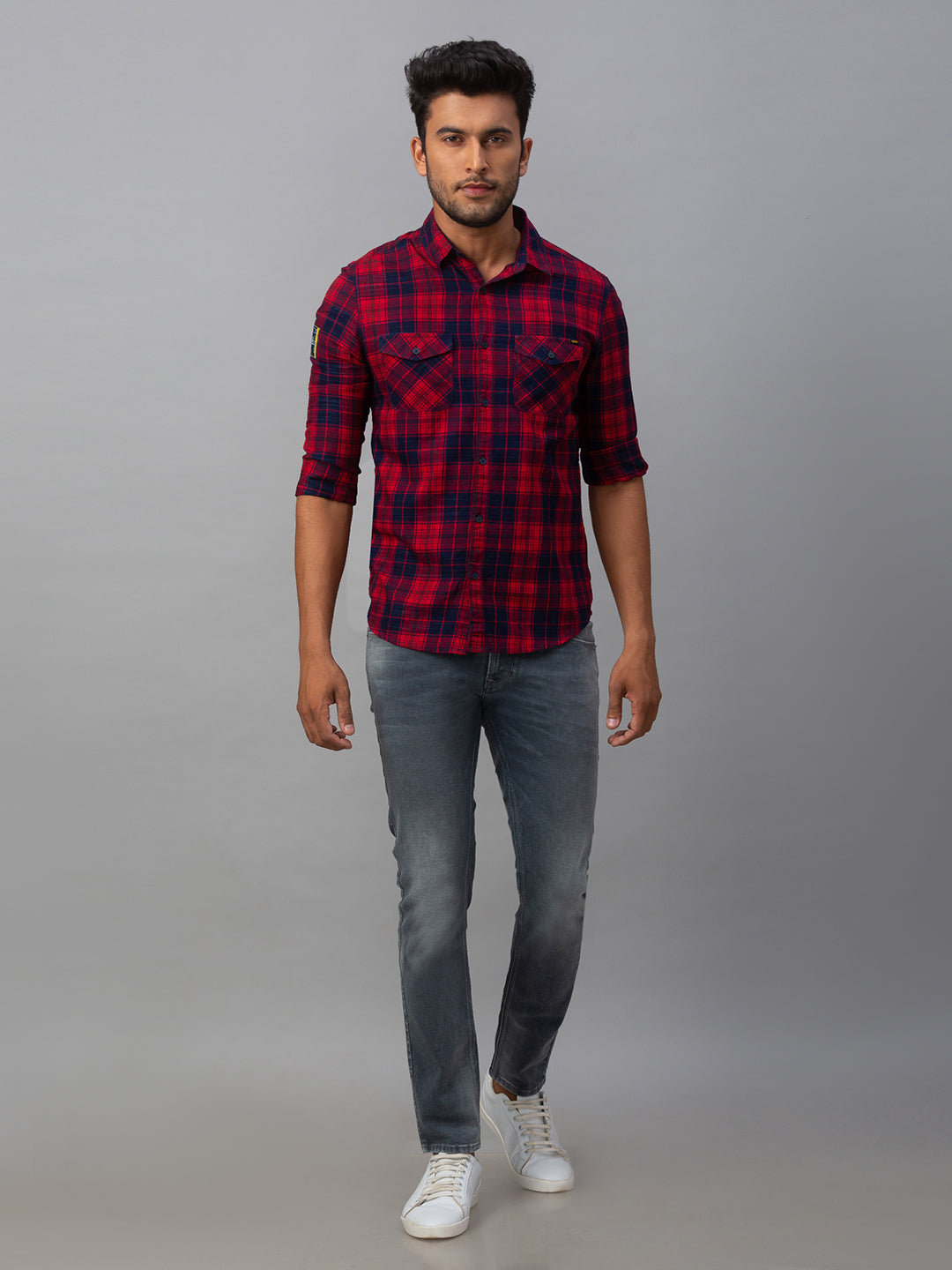 Spykar Men Red Cotton Slim Fit Shirt