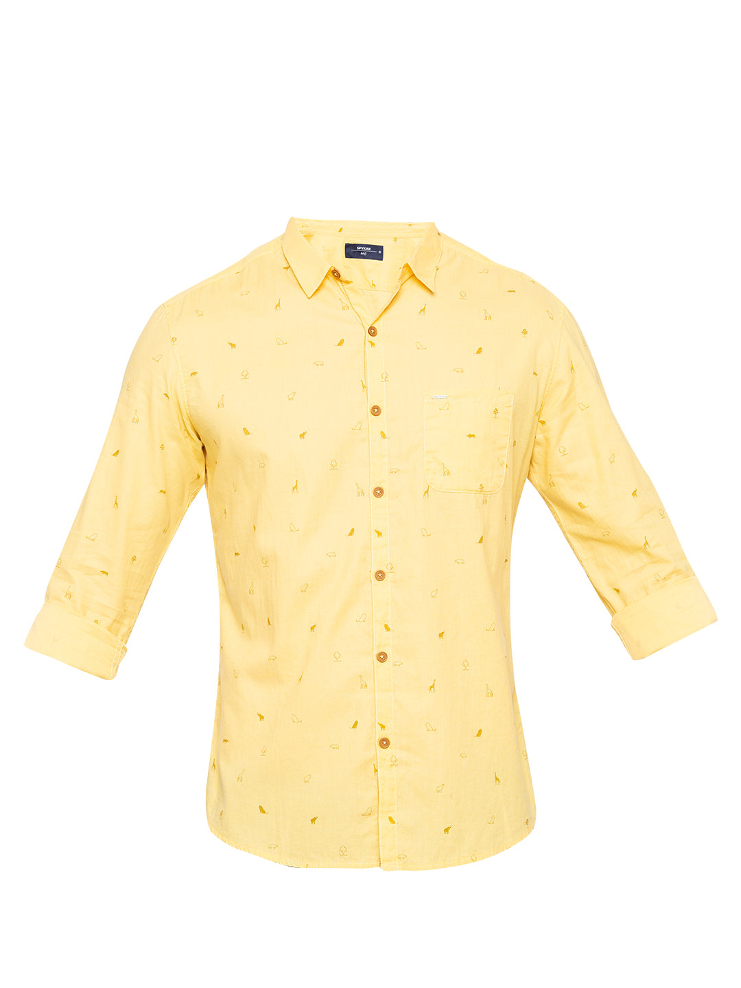 Spykar Men Yellow Printed Slim Fit Casual Shirt