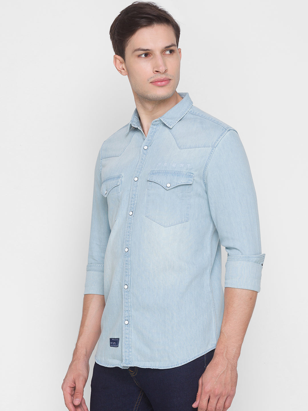 Spykar Slim Fit Blue Cotton Men Shirt