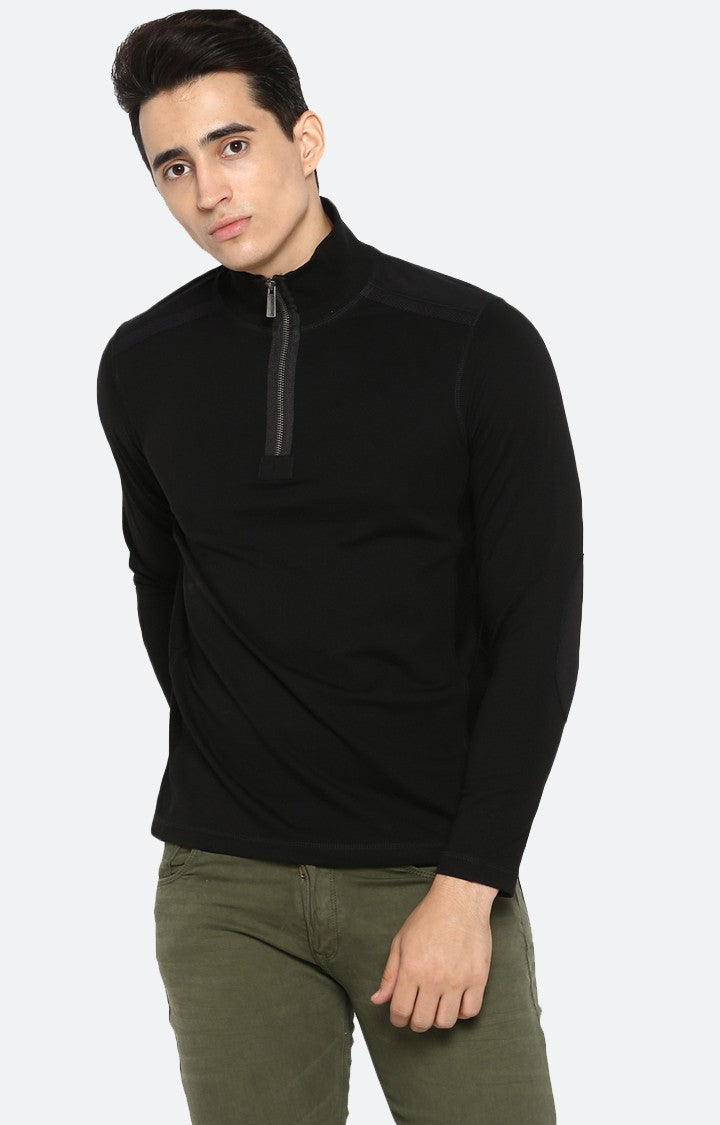 Spykar Black Cotton Slim Fit Sweatshirt For Men