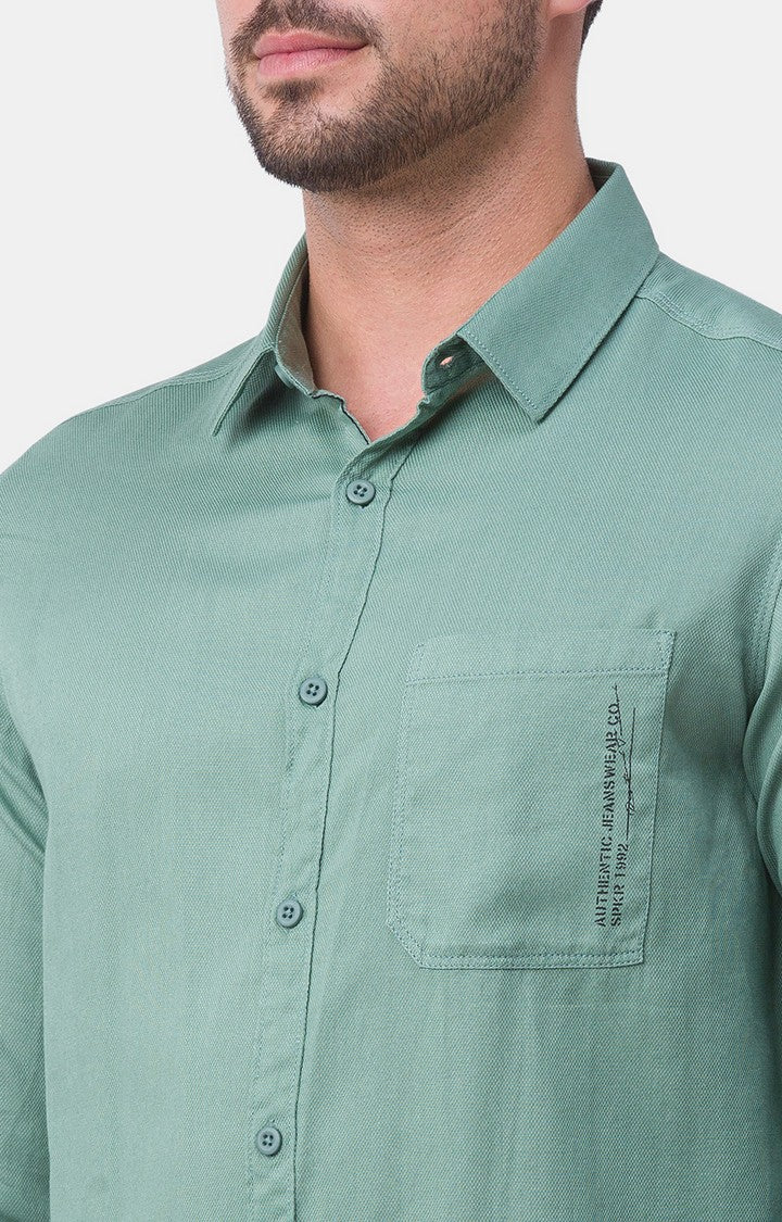 Spykar Sage Green Cotton Full Sleeve Plain Shirt For Men