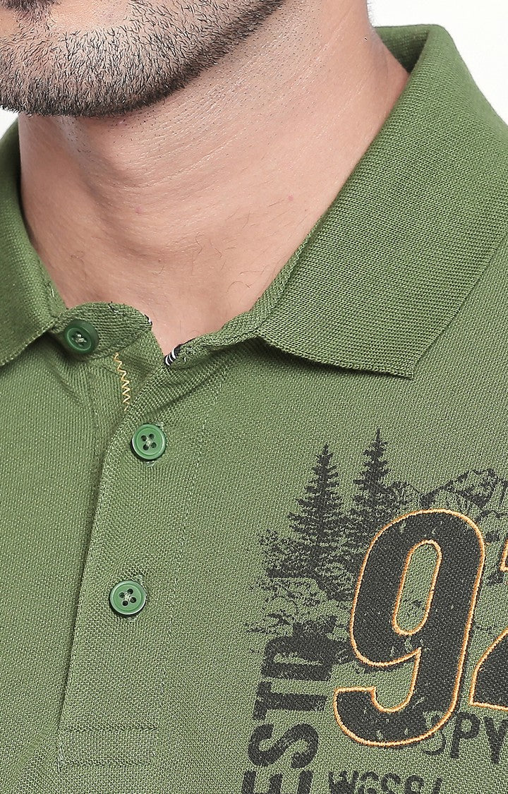 Spykar Green Cotton Polo T-Shirt