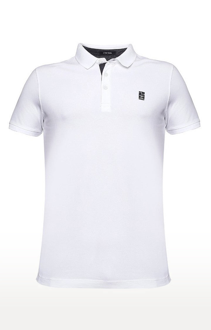 Spykar White Solid Polo Tshirt For Men