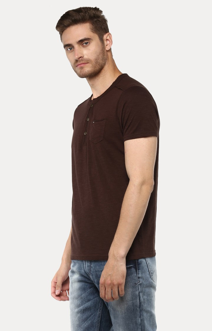 Spykar Brown Solid Slim Fit Men T-Shirts