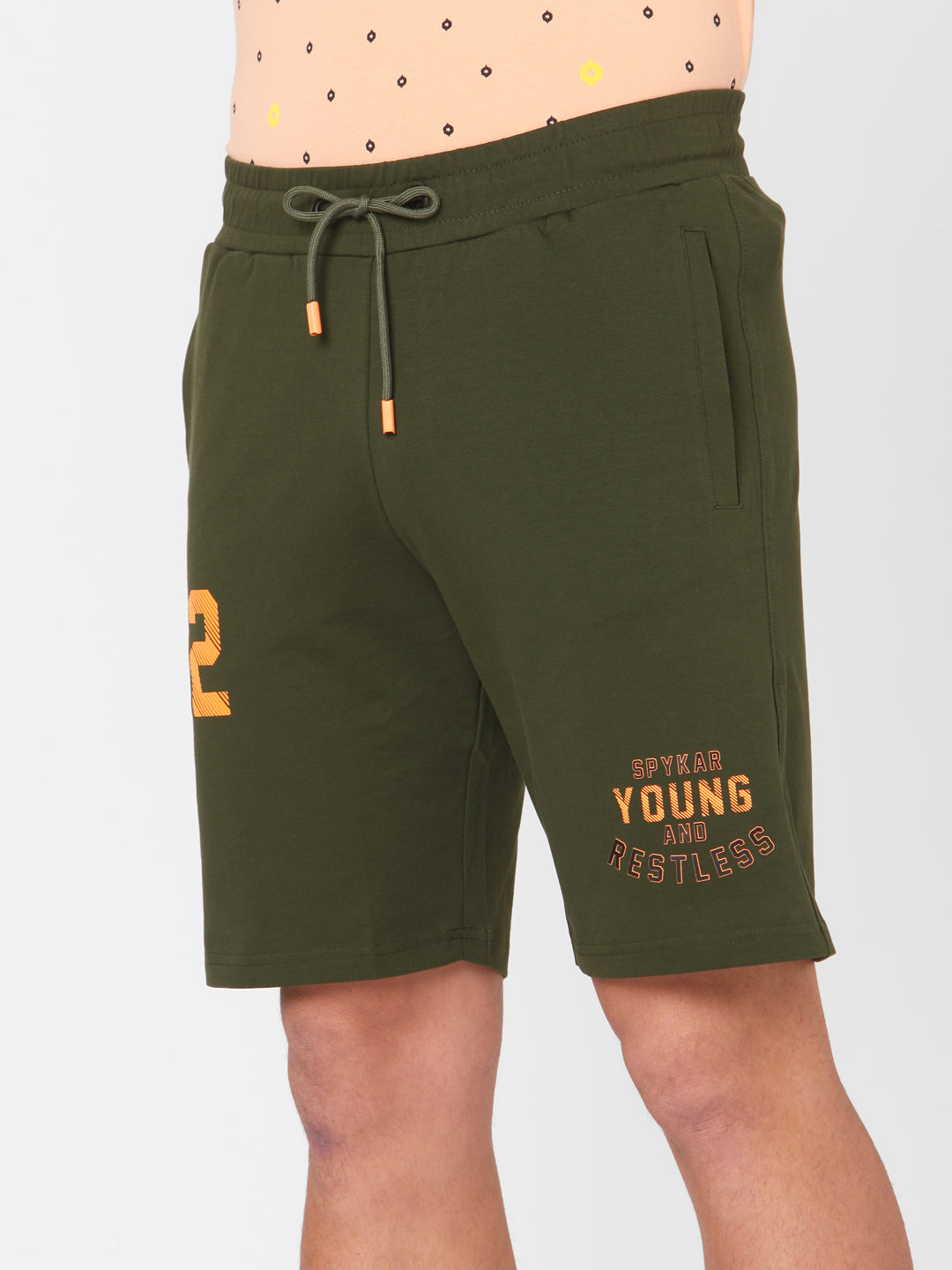 Spykar Men Green Cotton Slim Fit Mid Rise Shorts