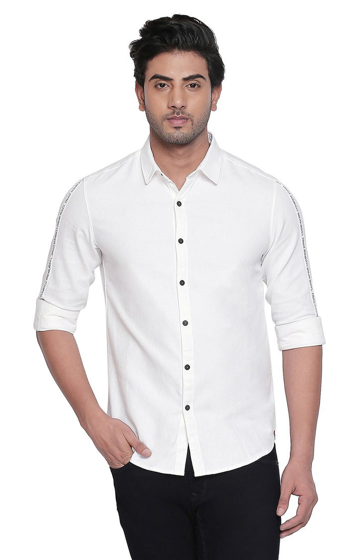 Spykar Men'S White Cotton Solid Casual Shirts