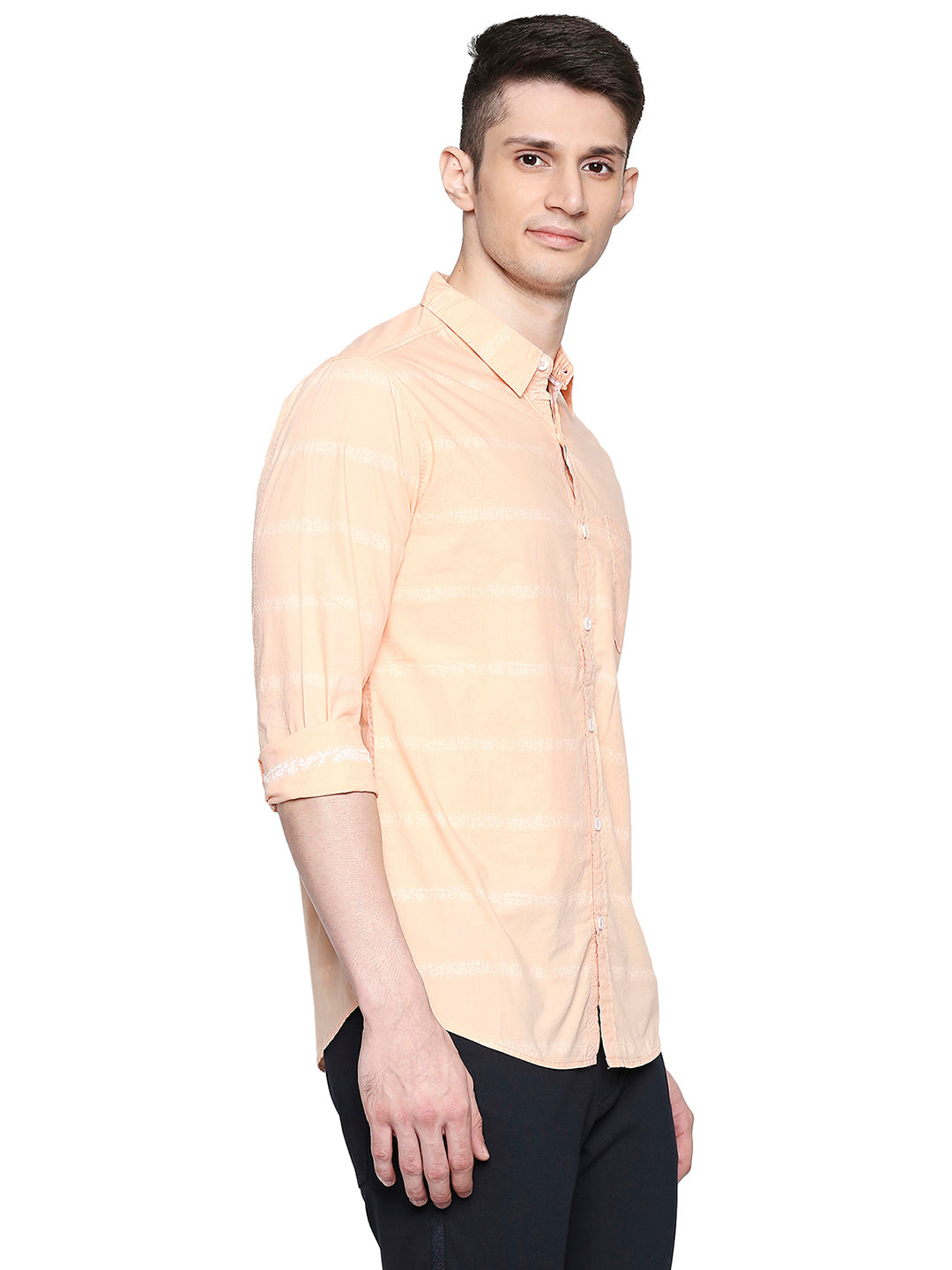 Spykar Regular Fit Men Cotton Peach Shirt