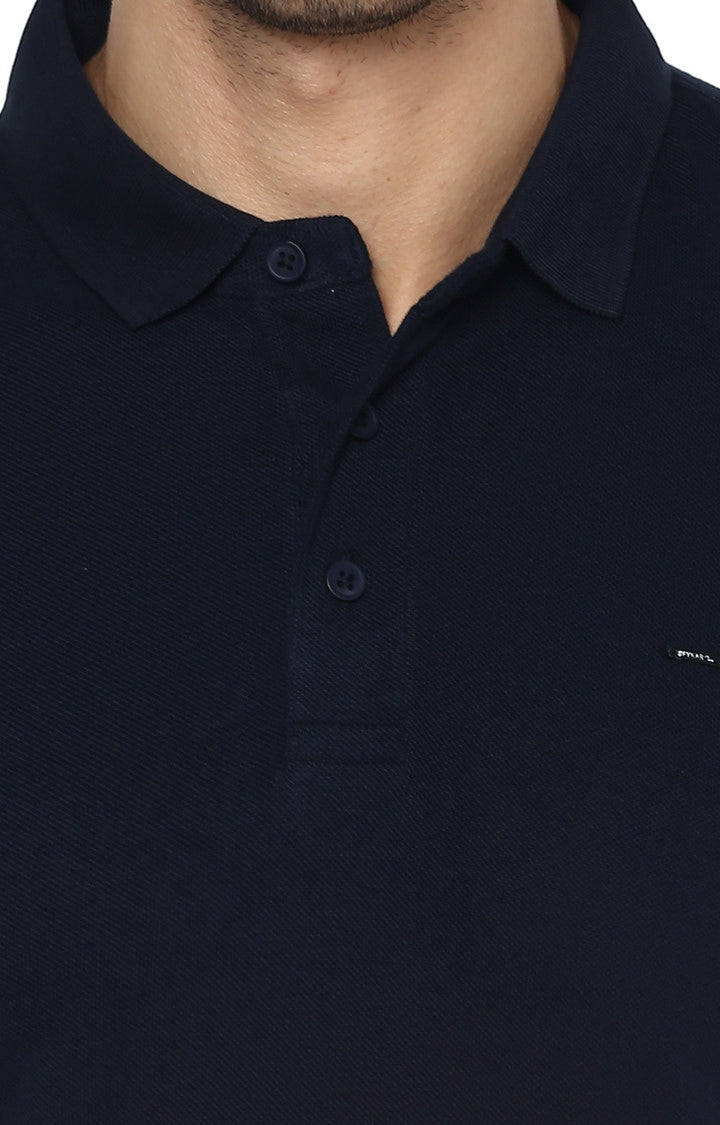 Spykar Blue Solid Slim Fit Polo T-Shirt