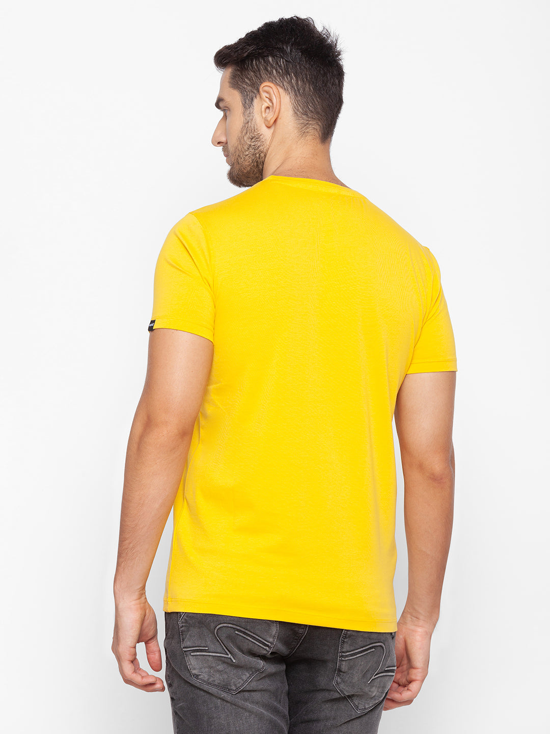 Spykar Men Yellow Cotton Slim Fit Round Neck T-Shirt