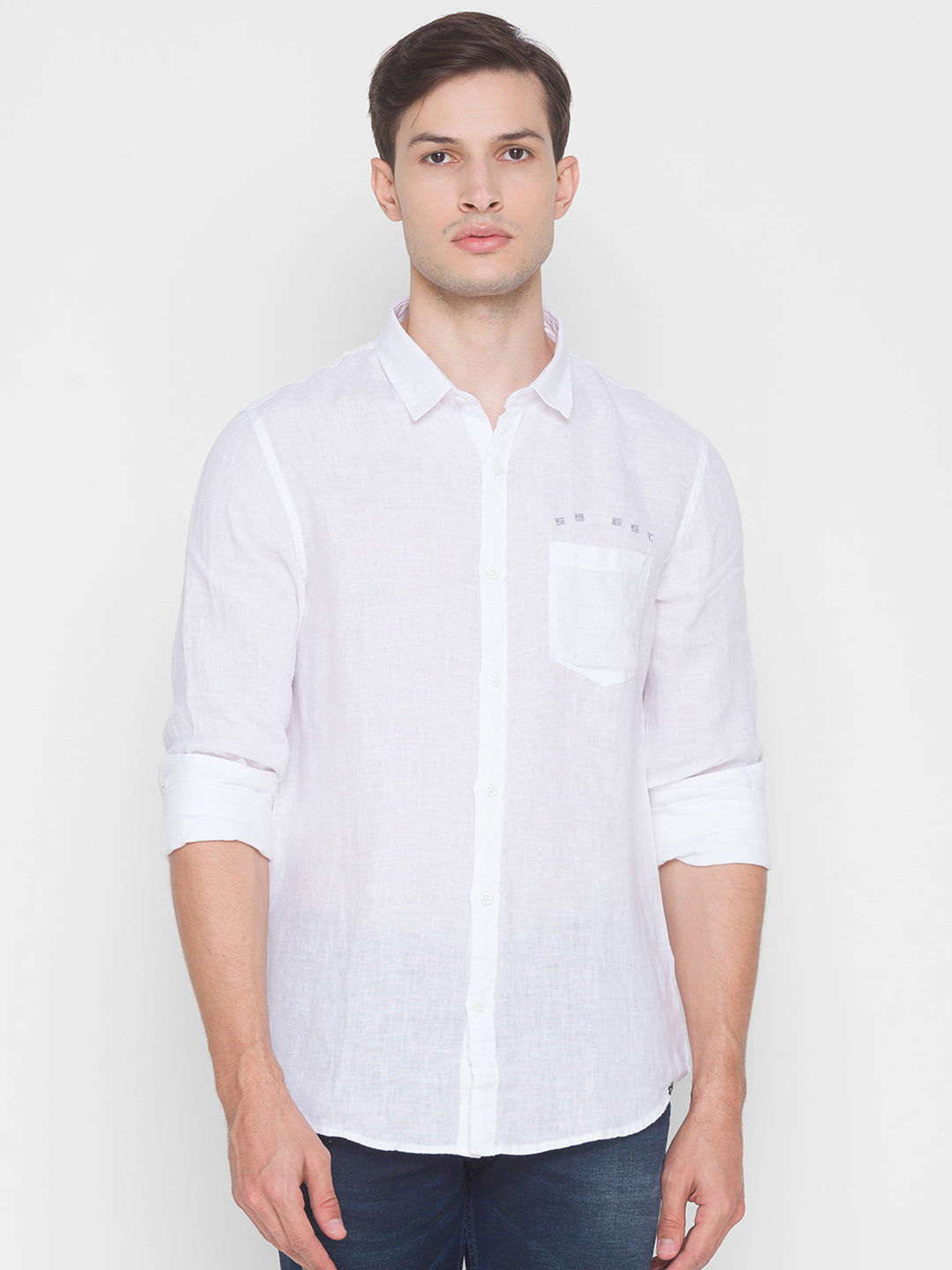 Spykar Slim Fit White Cotton Men Shirt