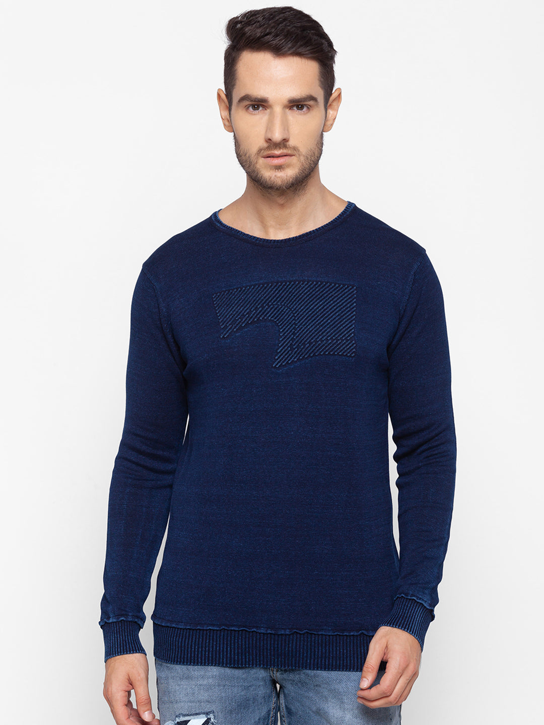 Spykar Blue Cotton Men Sweater