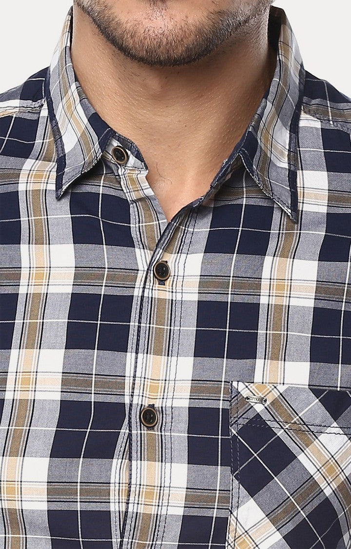 Spykar Men'S Blue Cotton Checked Casual Shirts