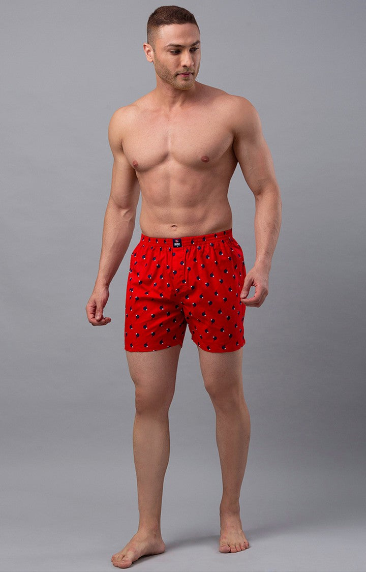 Red Cotton Boxer For Men Premium- Underjeans By Spykar