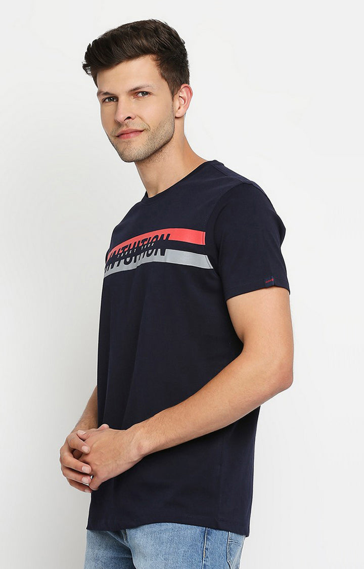 Spykar Men Navy Cotton Slim Fit Round Neck T-Shirt