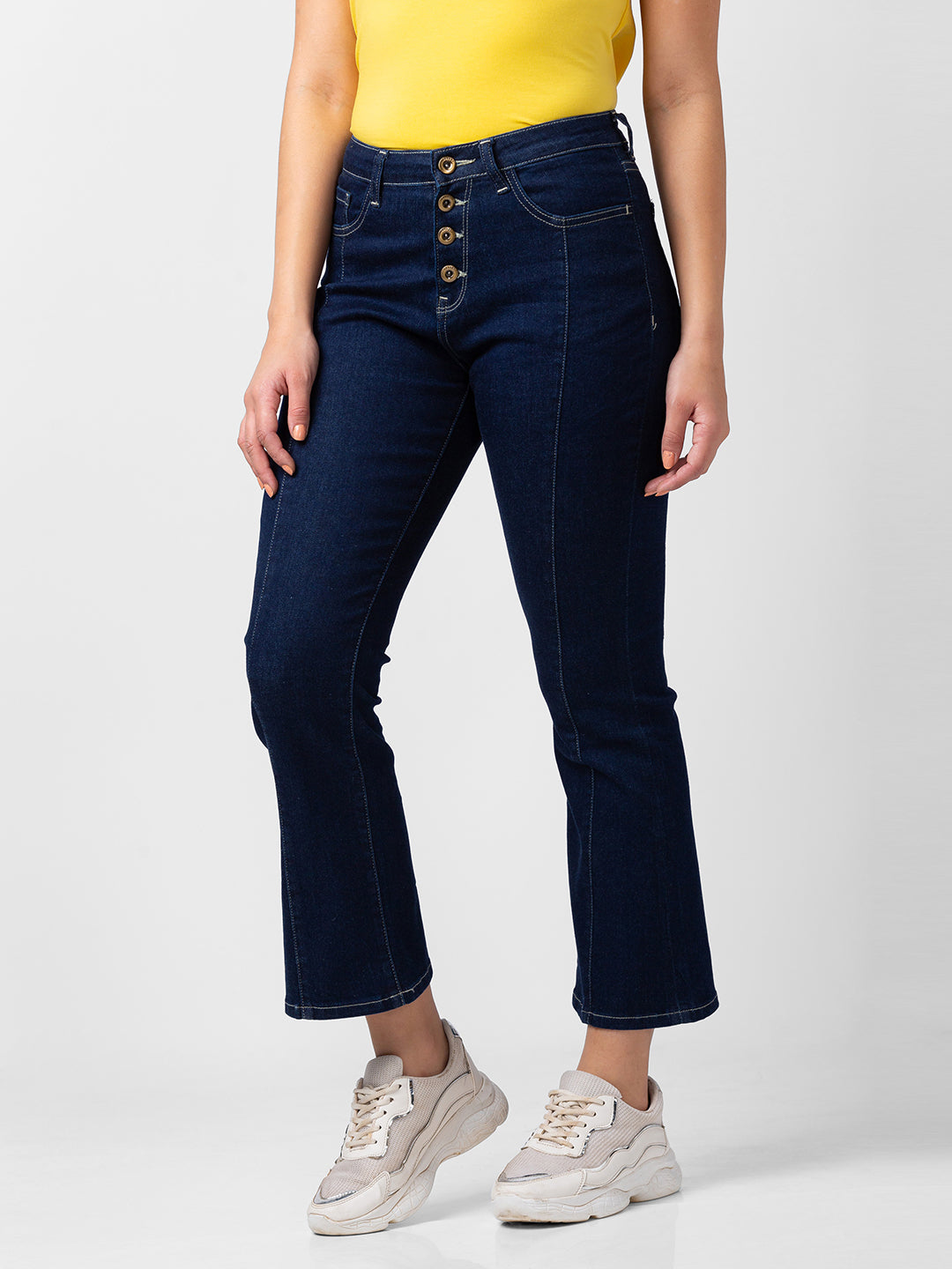 Spykar Women Dark Blue Lycra Bootcut Fit Ankle Length Jeans (Elissa)