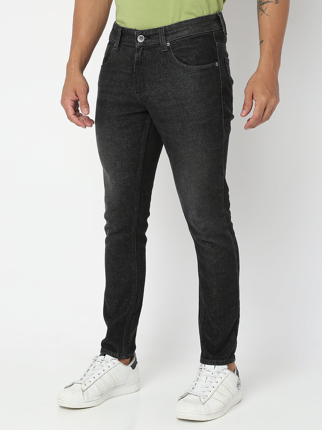 Spykar Men Carbon Black Cotton Slim Fit Tapered Length Jeans (Kano)