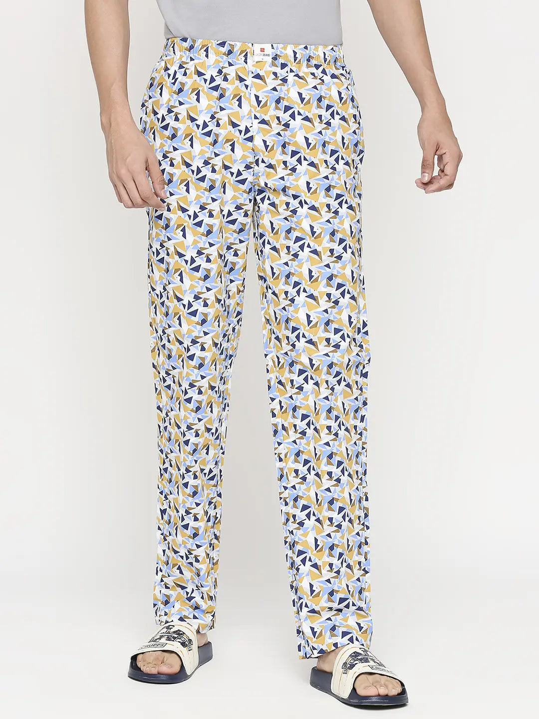 Men Premium Yellow & Grey Cotton Regular Fit Pyjama- Underjeans By Spykar