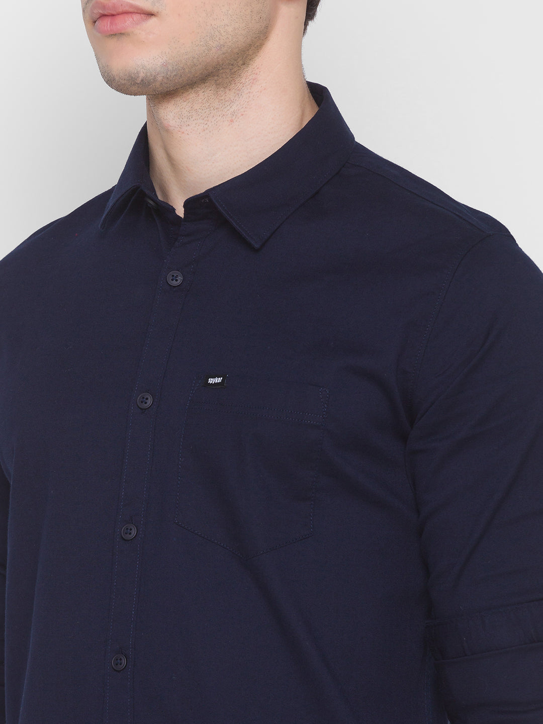 Spykar Slim Fit Blue Cotton Men Shirt