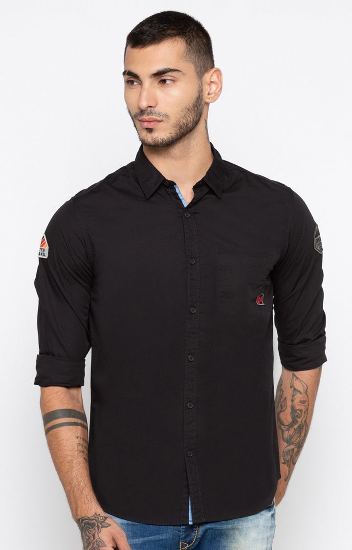 Spykar Men'S Black Cotton Solid Casual Shirts