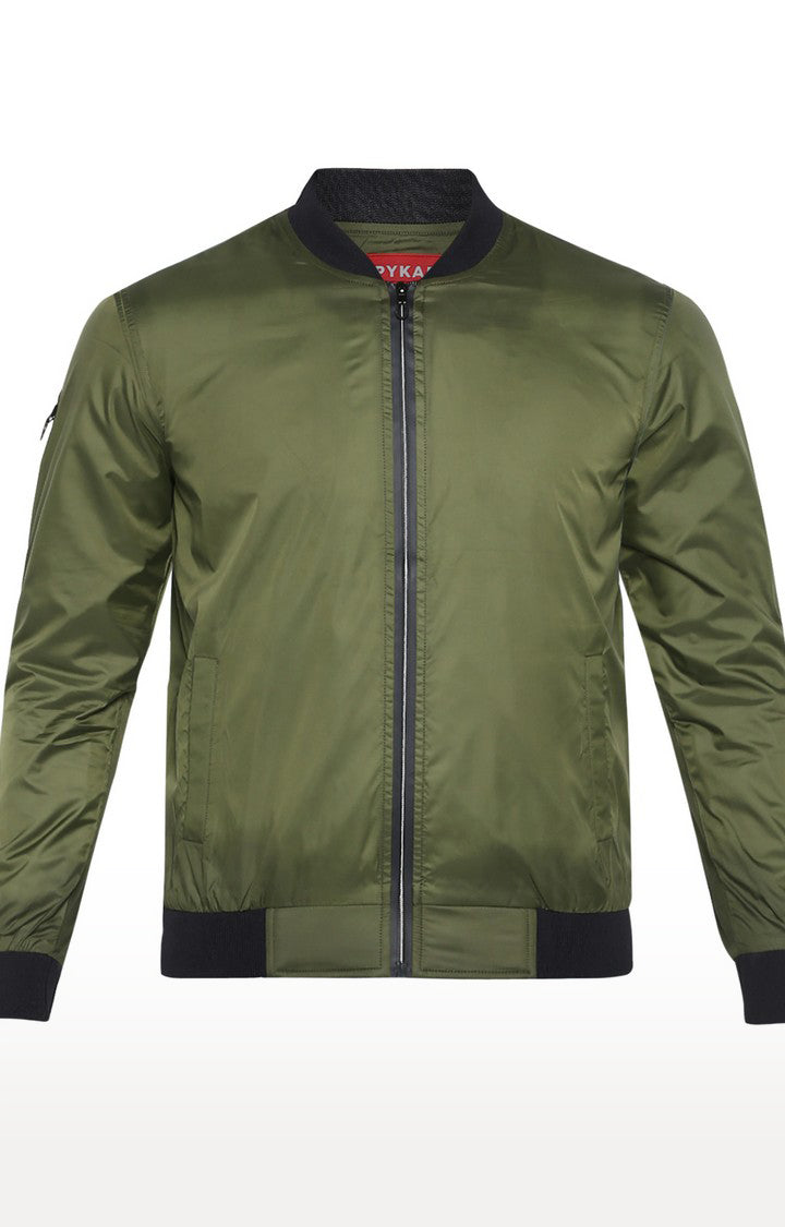 Spykar Men Olive Solid Comfort Fit Bomber Jacket