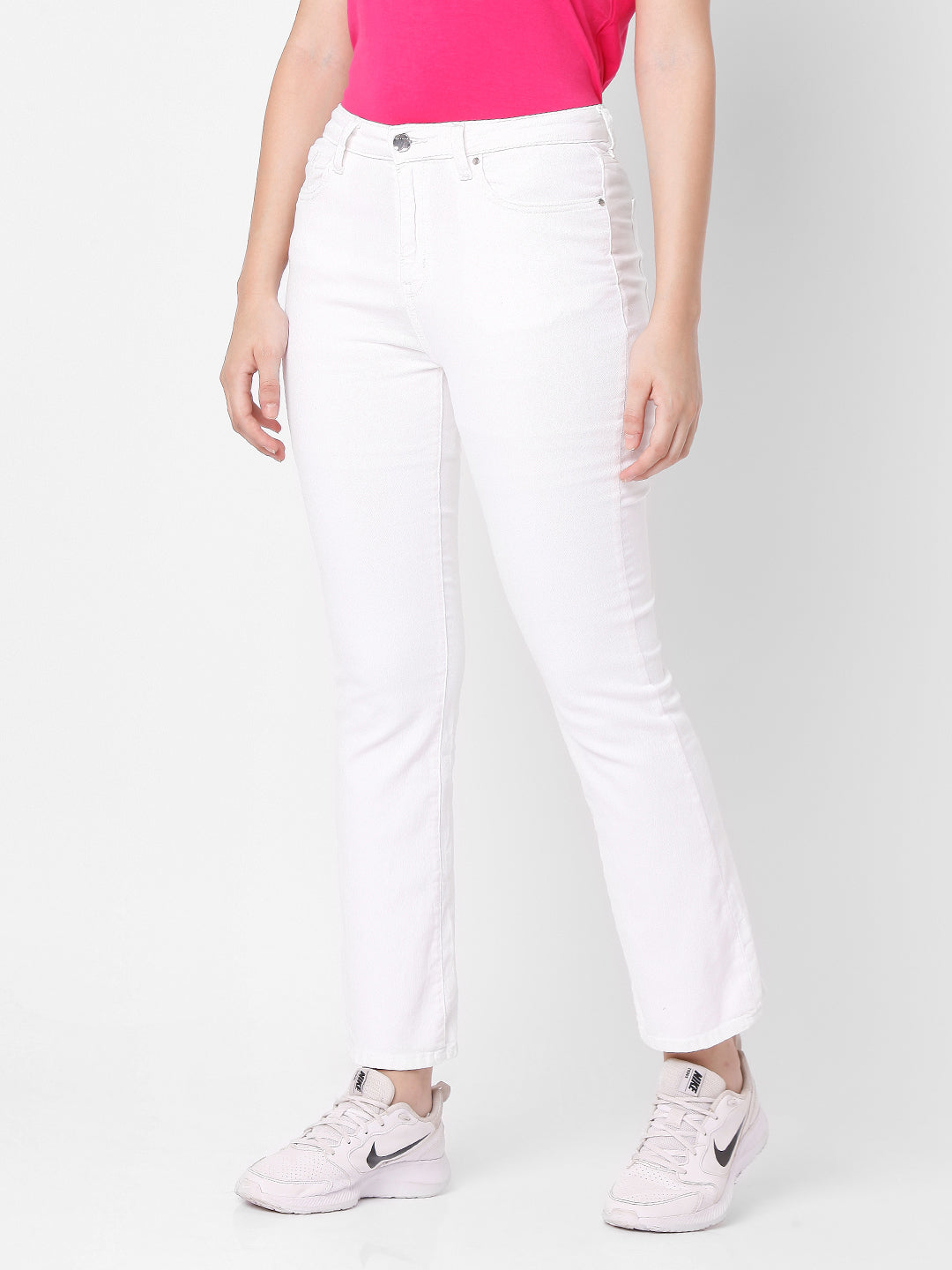 Spykar Women White Cotton Flare Fit Ankle Length Jeans (Elissa)