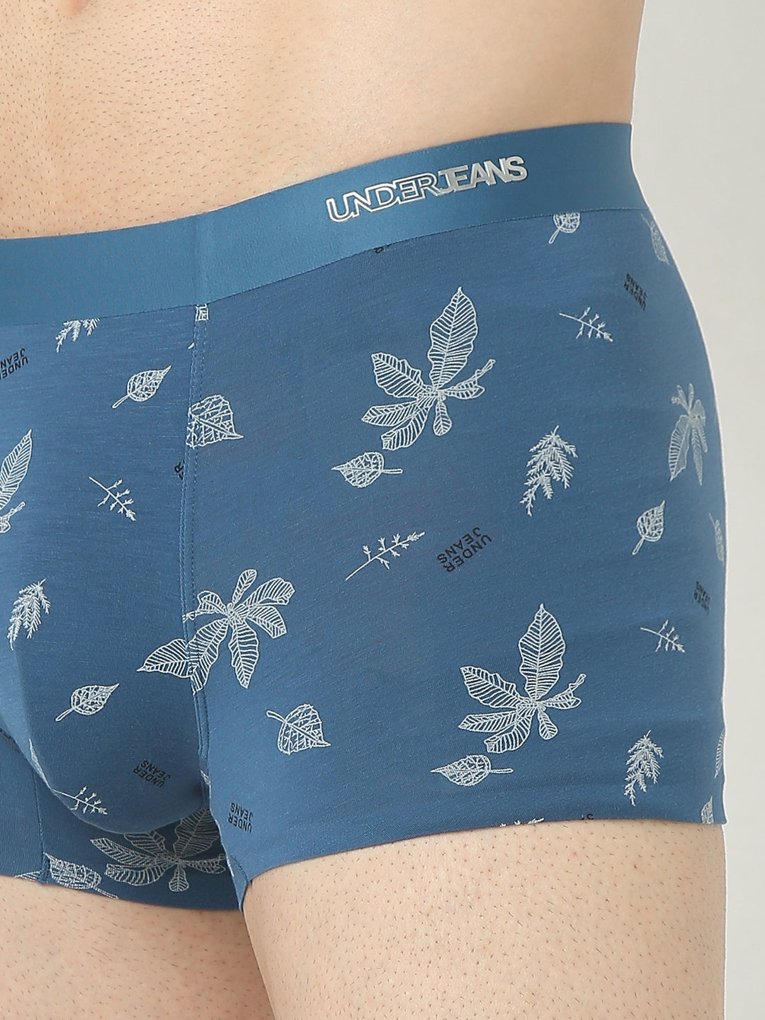 Underjeans By Spykar Men Super Premium Printed Bonded Elastic Teal Blue Trunk
