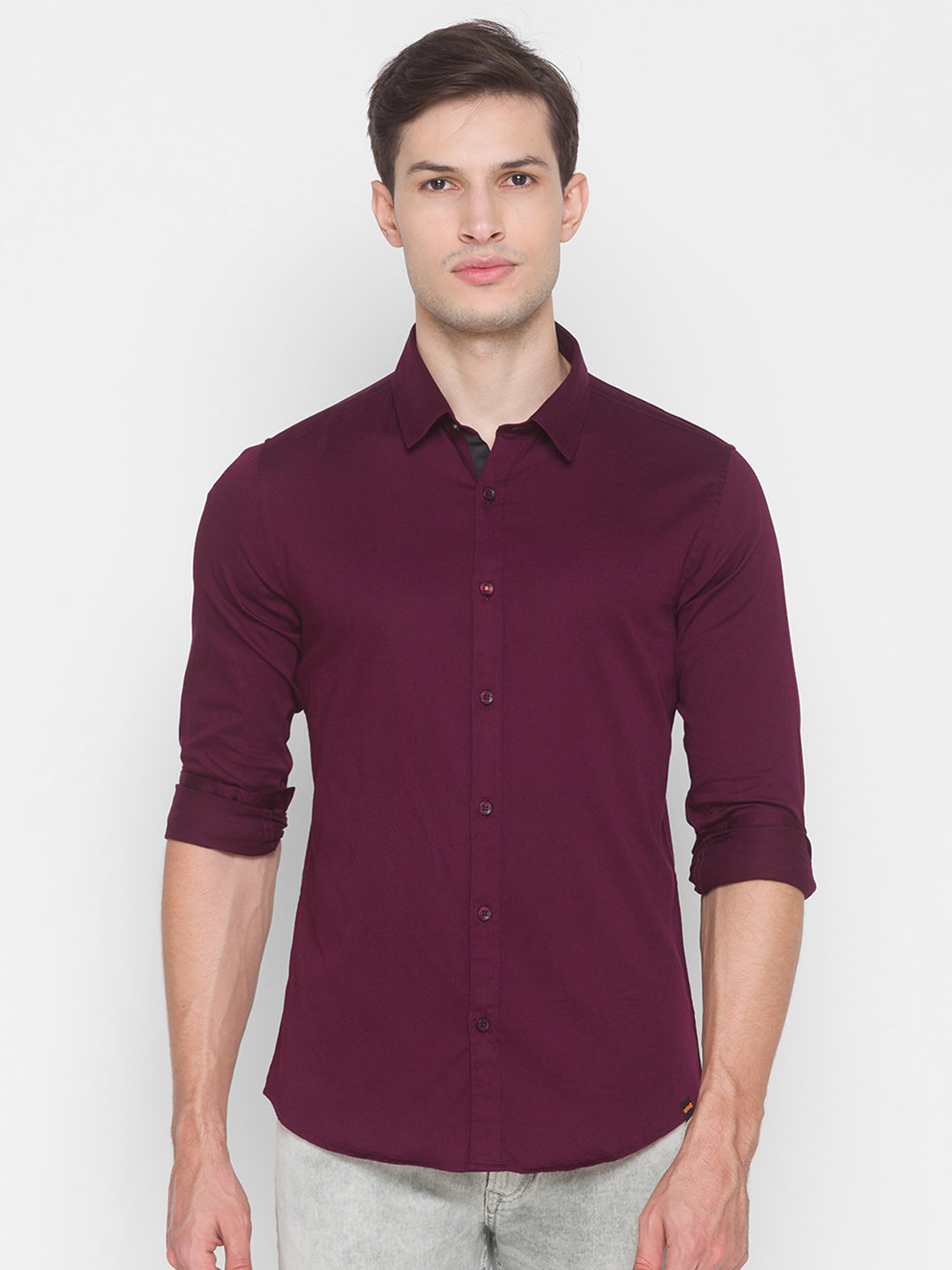 Spykar Slim Fit Red Cotton Men Shirt