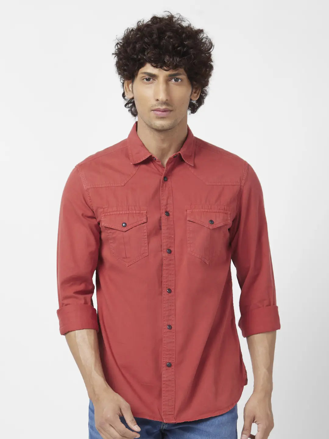 Denim shirt deals red