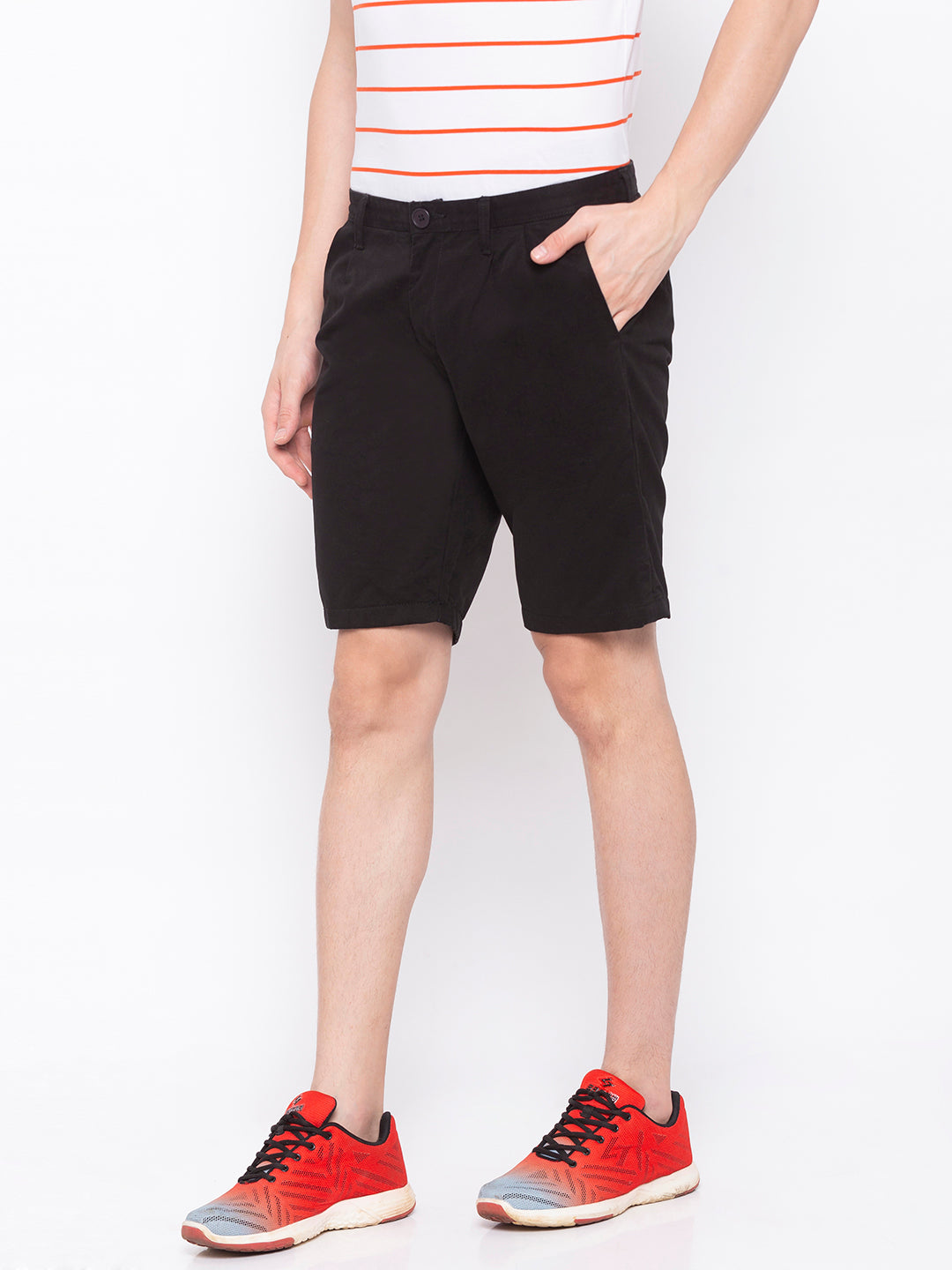 Spykar Men Black Cotton Slim Fit Shorts