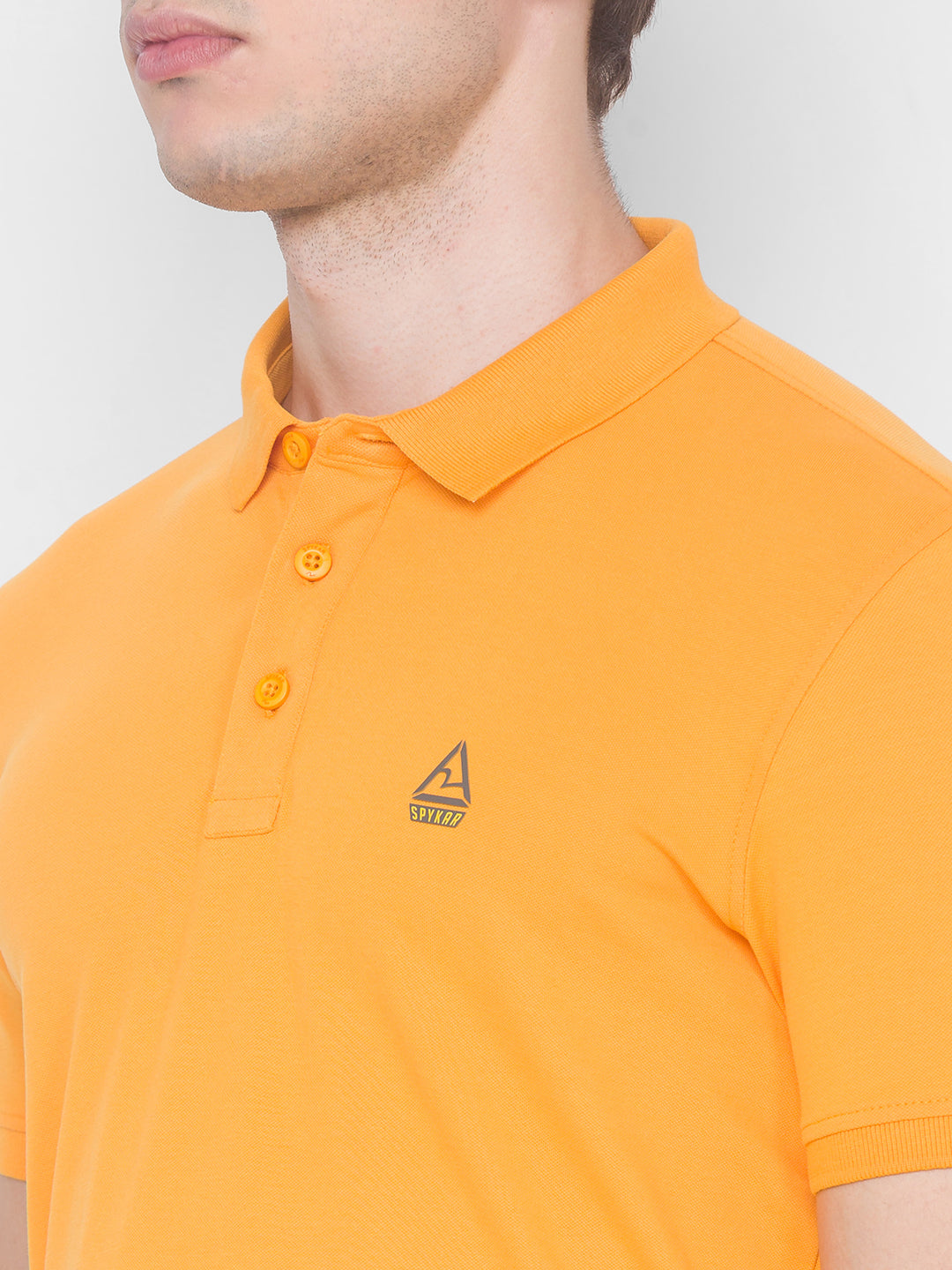 Spykar Men Yellow Cotton Slim Fit Polo T-Shirt