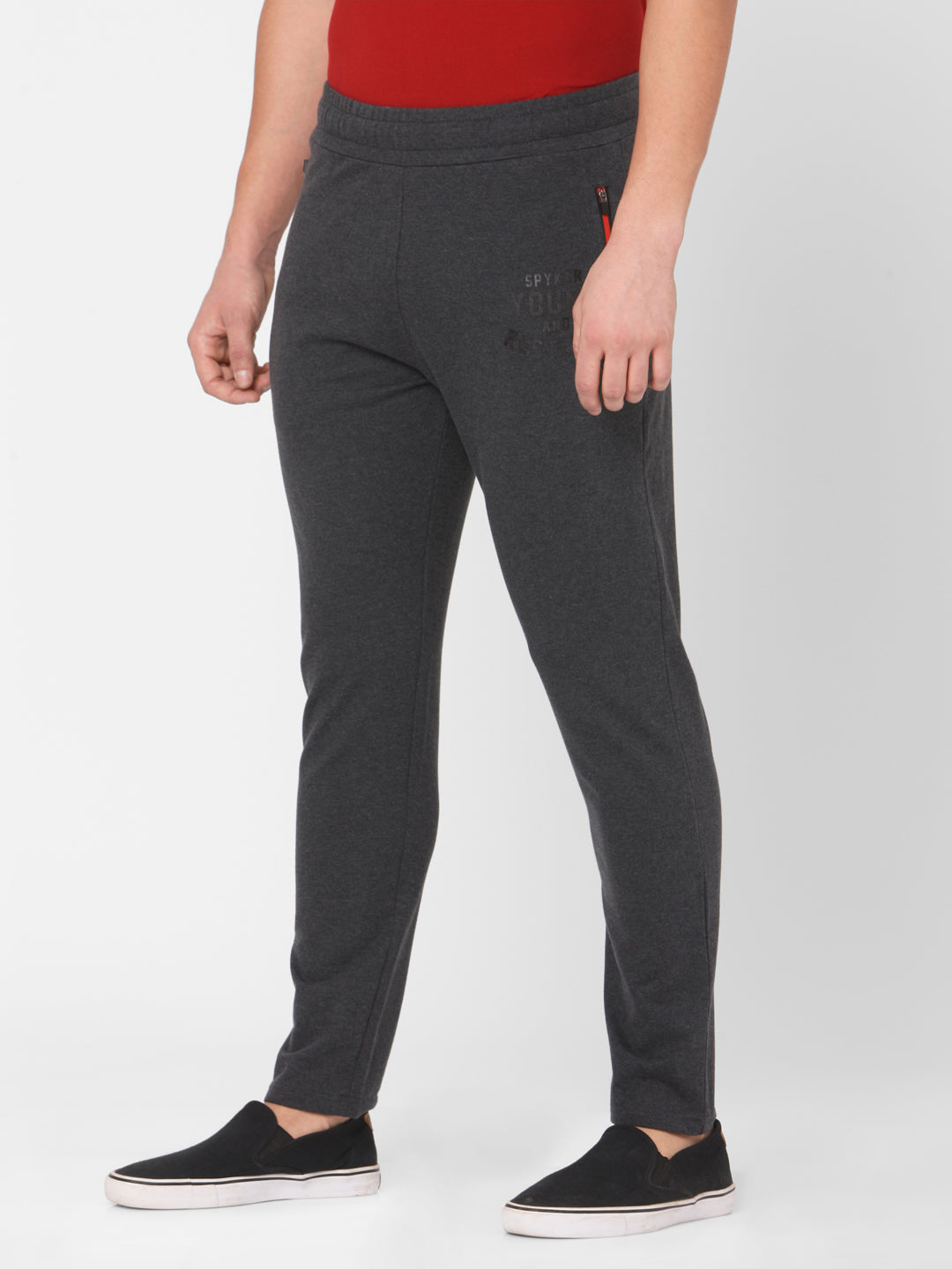 Spykar Men Grey Cotton Slim Fit Mid Rise Trackpant