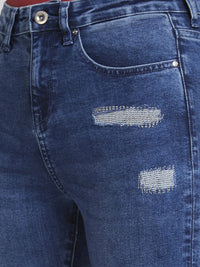Spykar Women Mid Blue Lycra Skinny Fit Regular Length Mild Distressed Jeans -(Adora)