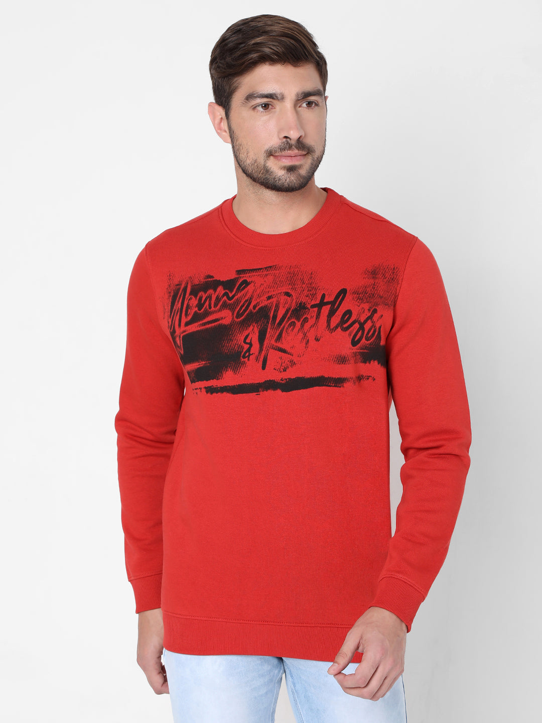 Spykar Orange Cotton Sweatshirt For Men