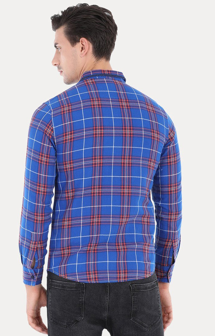 Spykar Men Blue Cotton Slim Fit Full Sleeve Checkered Shirt