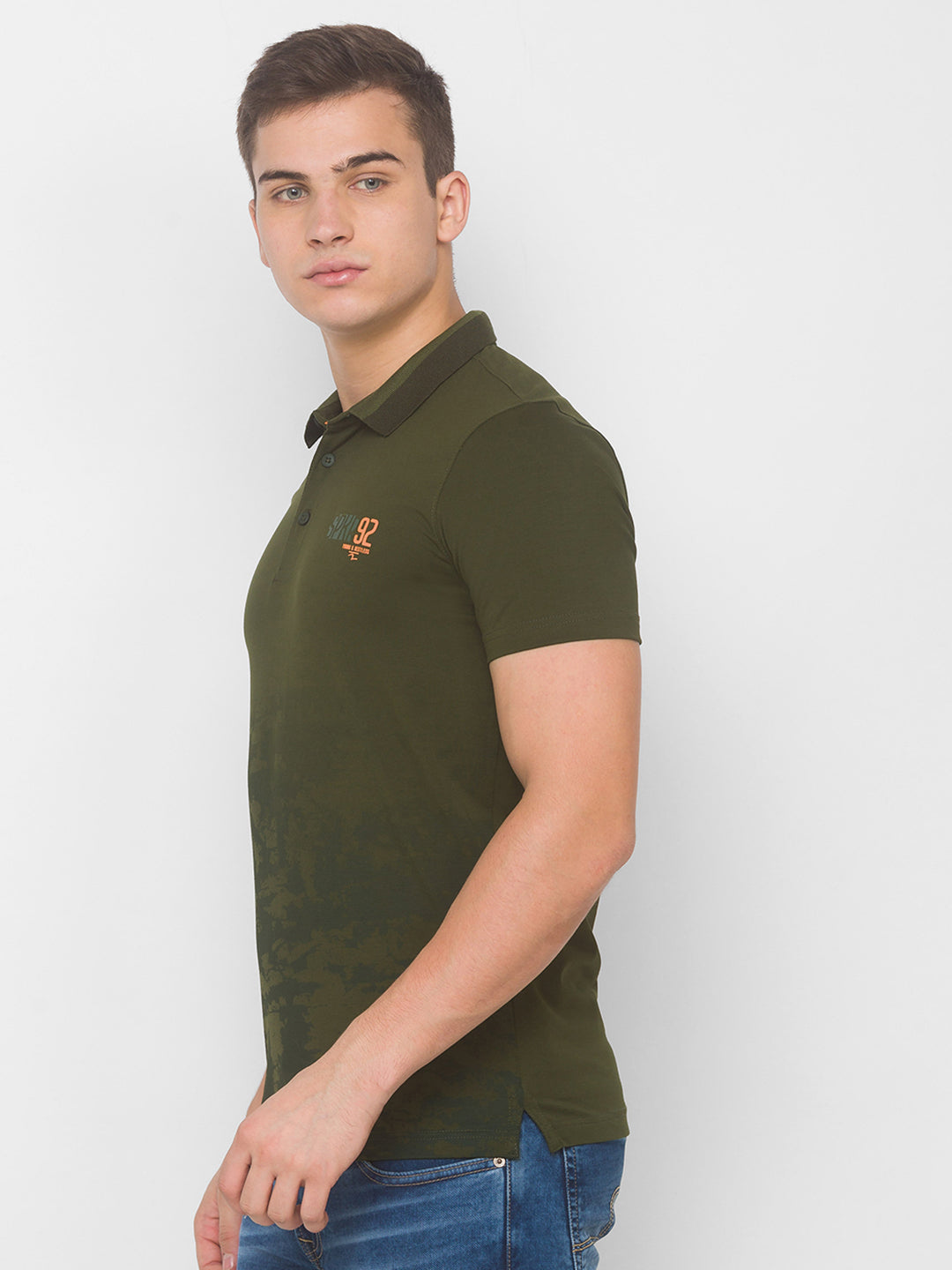 Spykar Men Green Cotton Slim Fit Polo T-Shirt