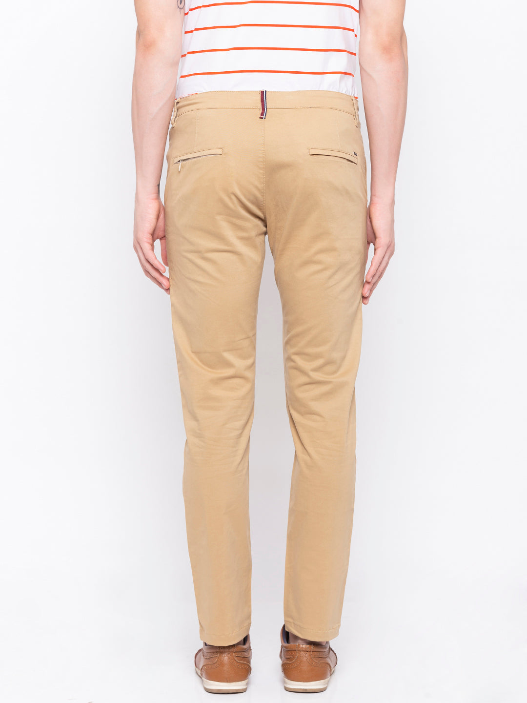 Spykar Men Khaki Cotton Slim Fit Trousers