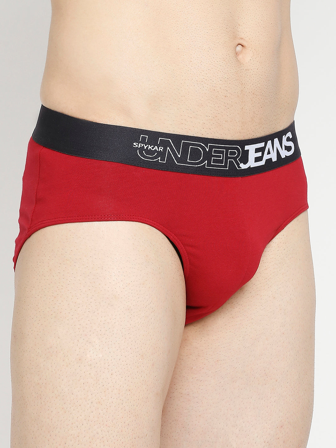 Men Premium Black & Maroon Cotton Blend Brief - Pack Of 2- Underjeans By Spykar