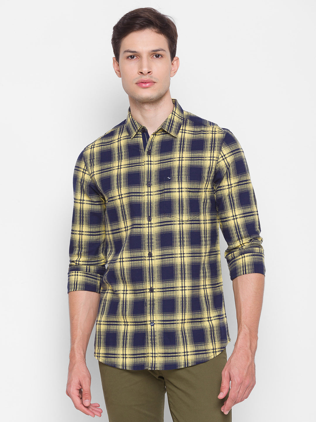 Spykar Slim Fit Yellow Cotton Men Shirt