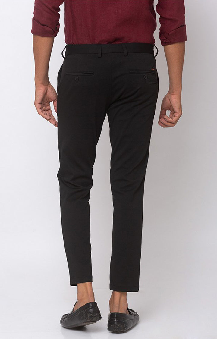 Spykar Men Black Cotton Slim Fit Casual Trousers