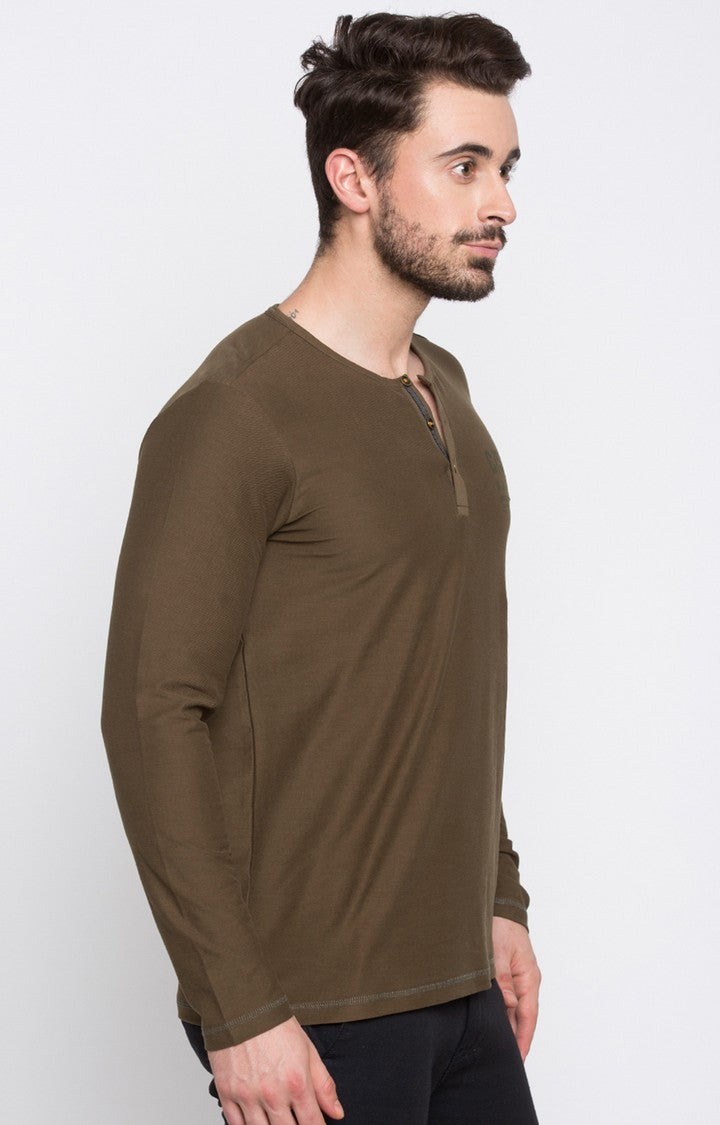 Spykar Brown Solid Slim Fit Men T-Shirts