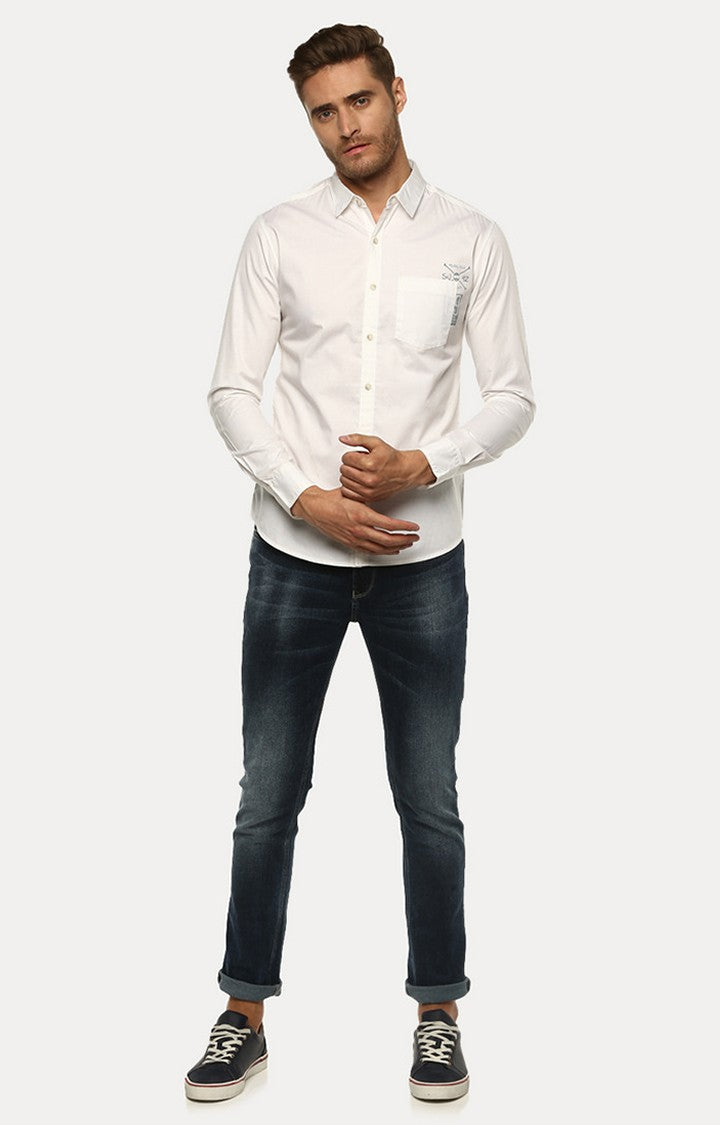 Spykar Men'S White Cotton Solid Casual Shirts