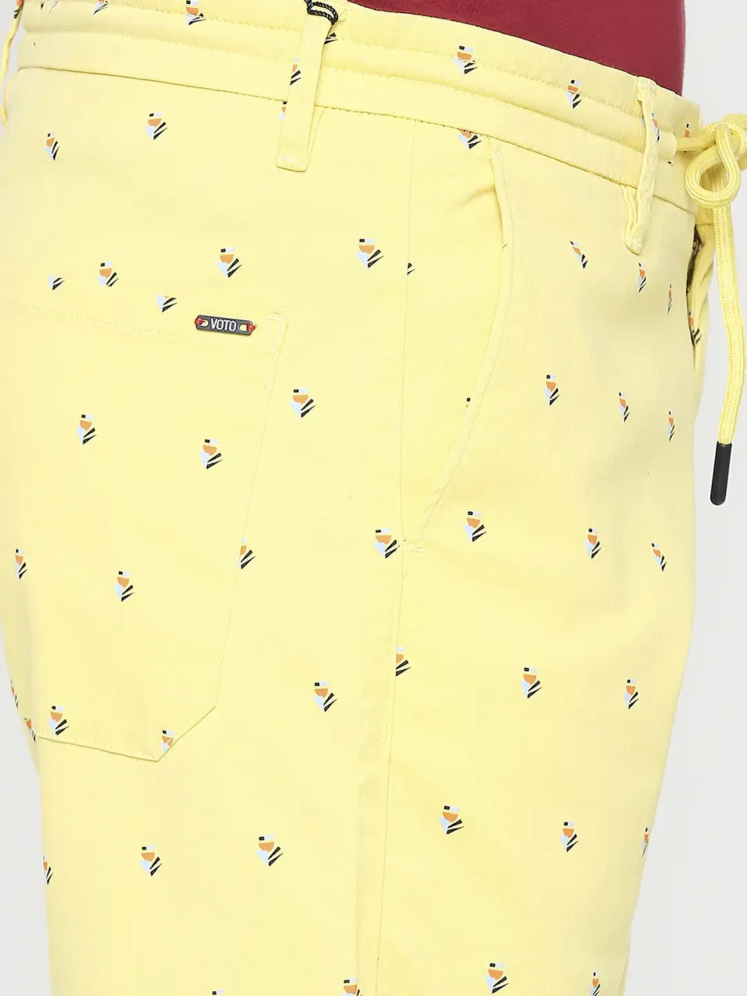 Spykar Men Lemon Yellow Cotton Slim Fit Printed Shorts