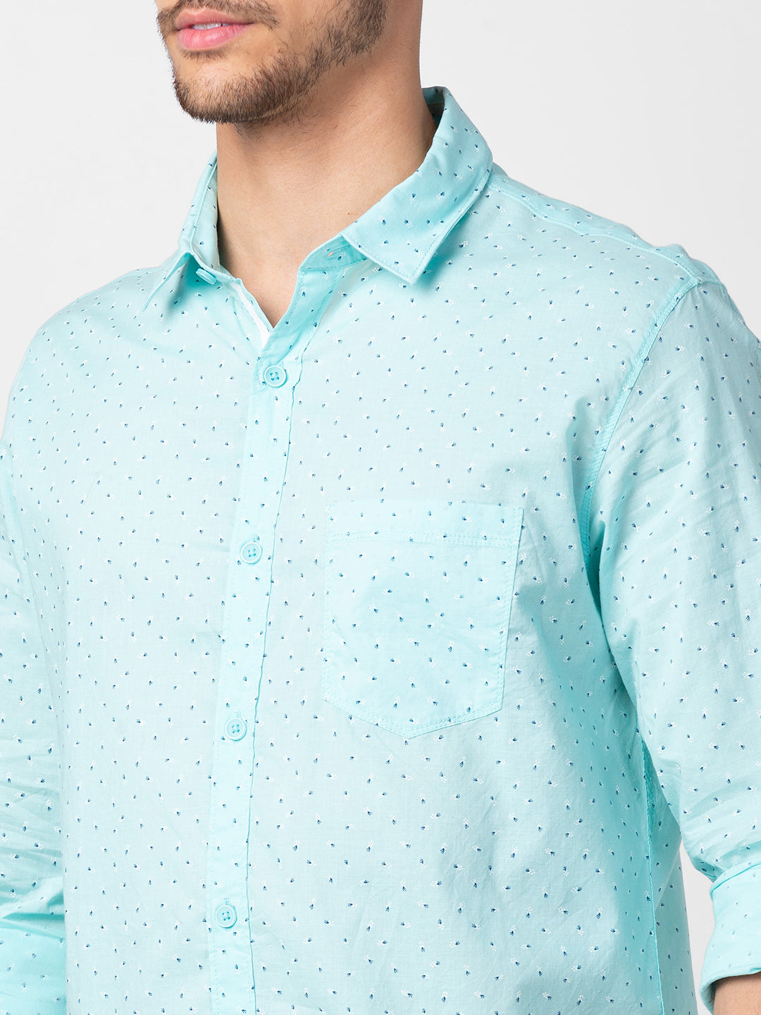 Spykar Men Cool Blue Cotton Slim Fit Printed Shirt