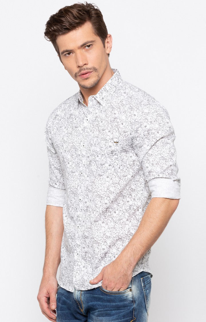 Spykar Men'S White Cotton Printed Casual Shirts